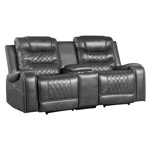 Lexicon Home Theater Seating, Microfiber Power Reclining Loveseat with Center Console, Cup Holders, USB Ports, Power Outlets, 2-Seat Dual Loveseat Recliner for Living Room, Grey