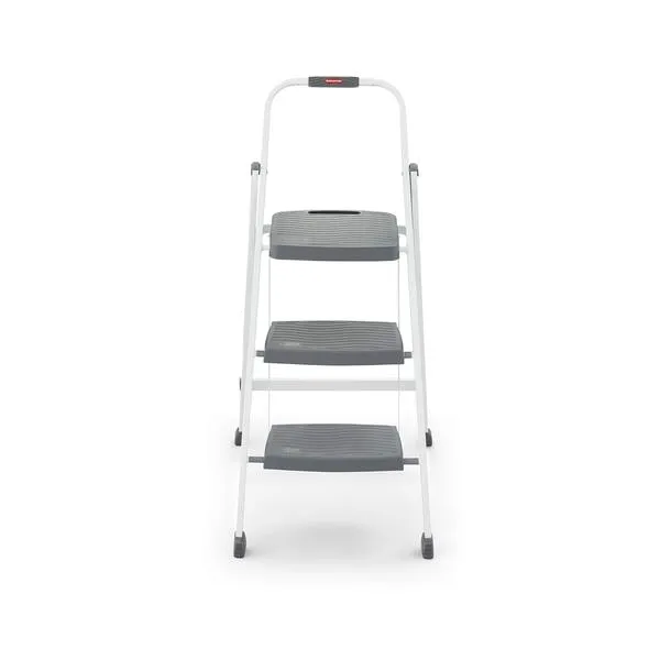 Rubbermaid RM-3W-2W Steel Frame 3-step Folding Step-stool with Hand Grip and Plastic Steps, 250-pound Capacity, White Finish (Amazon Exclusive)