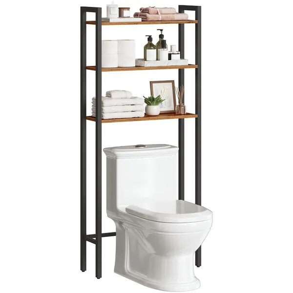 HOOBRO Over The Toilet Storage, 3-Tier Industrial Bathroom Organizer, Bathroom Space Saver with Multi-Functional Shelves, Toilet Storage Rack, Easy to Assemble, Rustic Brown BF41TS01