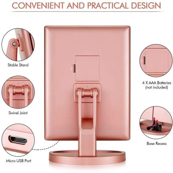 Infitrans 3 Folds Lighted Vanity Makeup Mirror,1X/2X/3X Magnification, 21 LED Light Bright Table Mirror with Touch Screen,180 Adjustable Rotation,Portable Travel Cosmetic Mirror