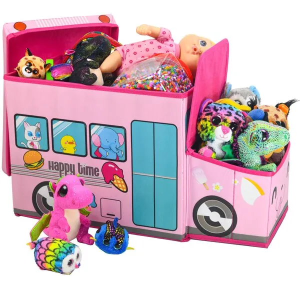KAP Junior size Toy box for girls, Children\'s Decorative storage bin, LED Light up Toy Box, toy chest pink, toy chest for girls, great for books, toys, and small games,