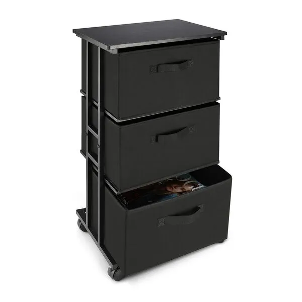 Dresser Storage with 3 Drawers, Fabric Dresser Tower, Vertical Storage Unit for Bedroom, Closet, Office, Black