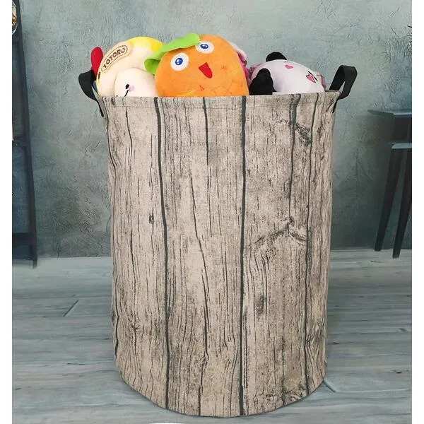 KUNRO Large Sized Round Storage Basket Waterproof Coating Organizer Bin Laundry Hamper for Nursery Clothes Toys (Tree Stump)