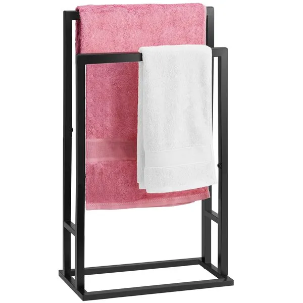 Standing Towel Rack, 2 Tier Stainless Steel Black Towel Racks for Bathroom, Hand Towel Drying Rack Stand Holder for Outdoor, Blanket Rack, ALHAKIN
