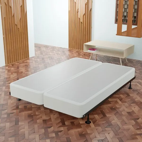 Greaton, 8-Inch Sturdy Box Spring for Mattress Support-Durable and Fully Assembled, Natural Wood Foundation for Queen, White