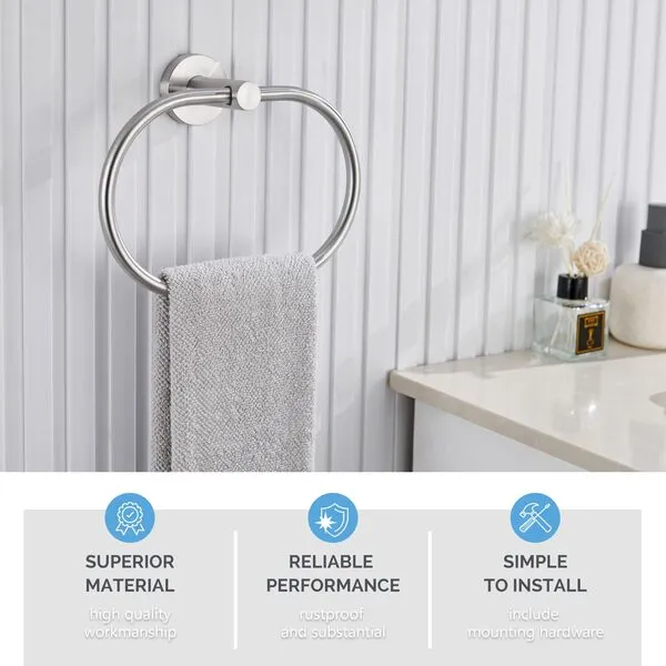 Towel Ring Brushed Nickel, Angle Simple SUS304 Stainless Steel Hand Towel Rack, Unique Oval Shaped Towel Holder, Modern Bathroom Towel Hanger