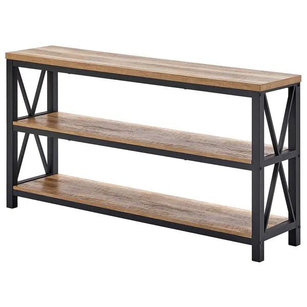 FATORRI Industrial Console Table for Entryway, Wood Sofa Table, Rustic Hallway Tables with 3-Tier Shelves for Living Room (55 Inch, Rustic Oak)