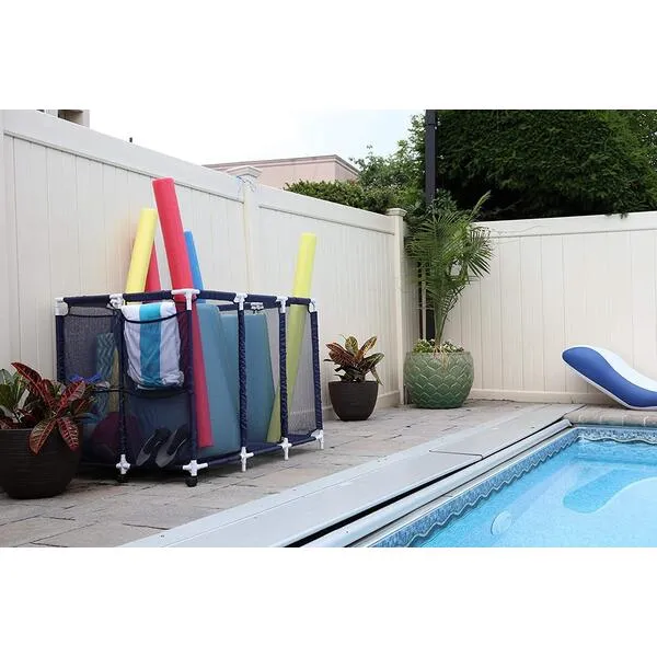 TisYourSeason Rolling Pool Toy Storage Cart Bin - XX-Large | Perfect Contemporary Nylon Mesh Basket Organizer For Your Goggles, Beach Balls, Floats, Swim Toys & Accessories