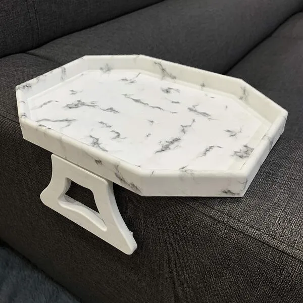 Marble Printed Sofa Arm Clip Table, Armrest Tray Table, Drinks/Remote Control/Snacks Holder (Octagon) …