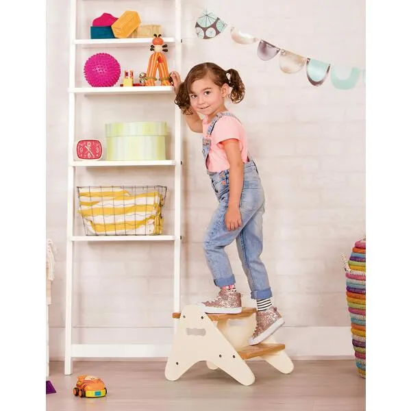 B. toys- B. spaces- Step Stool for Kids – Ivory & Wood Stepping Stool for The Bedroom, Bathroom, Kitchen – Furniture for Toddlers – Peek-A-Boost – 2 Years +