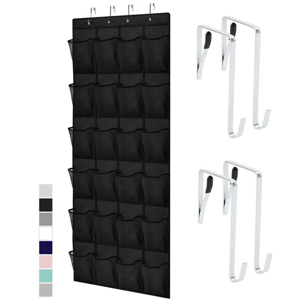 Gorilla Grip Slip Resistant Breathable Space Saving Mesh Large 24 Pocket Shoe Organizer, Up to 40 Pounds, Over the Door, Sturdy Closet Storage Rack Hangs on Closets for Shoes, Sneakers, Black