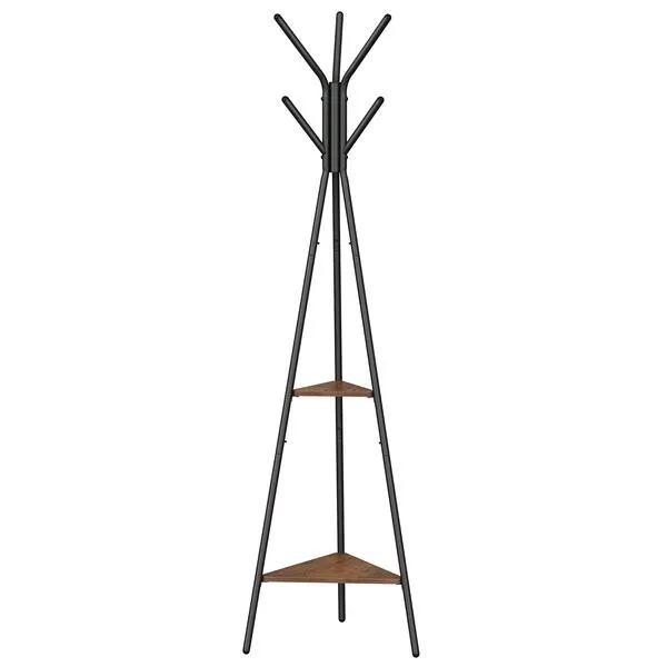 VASAGLE Coat Rack Freestanding, Coat Hanger Stand, Hall Tree with 2 Shelves, for Clothes, Hat, Bag, Industrial Style, Hazelnut Brown and Black URCR016B01