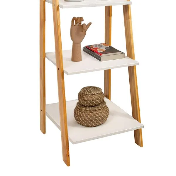 Adeptus Solid Wood Split 5 Shelf Ladder-Natural Legs - White Shelves