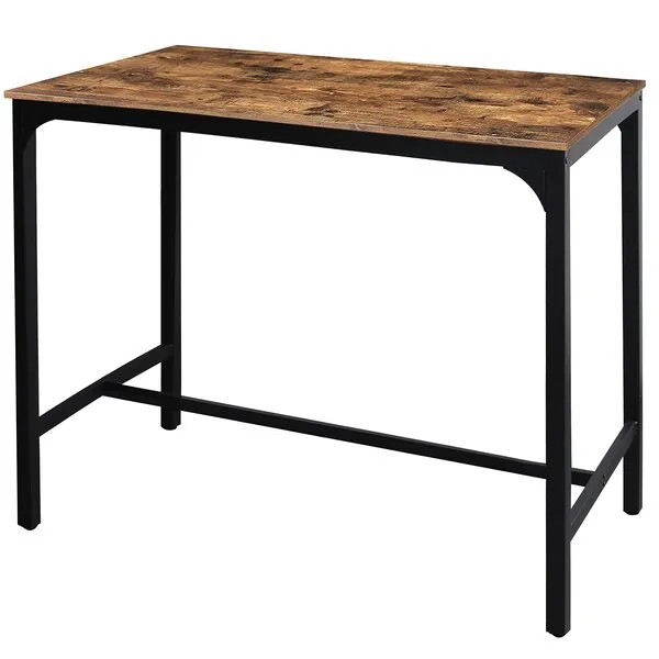 VEIKOU 47'' Bar Table, Industrial Bar Height Table, High Pub Table with Adjustable Legs, Tall Table with Sturdy Metal Frame, Rustic Brown