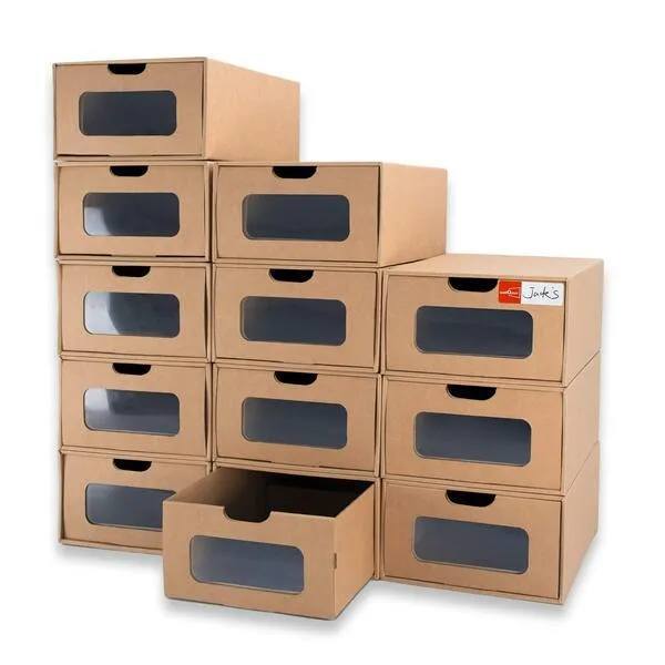 WALL QMER Shoe Boxes Cardboard, 12 Pack, Big Size, Waterproof, Heavy Duty, Stackable Shoe Storage Boxes, with Marking Labels, Transparent Window