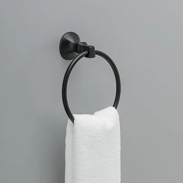 DELTA FAUCET 76446-BL Ashlyn Wall Mount Round Closed Towel Ring Bath Hardware Accessory in Matte Black