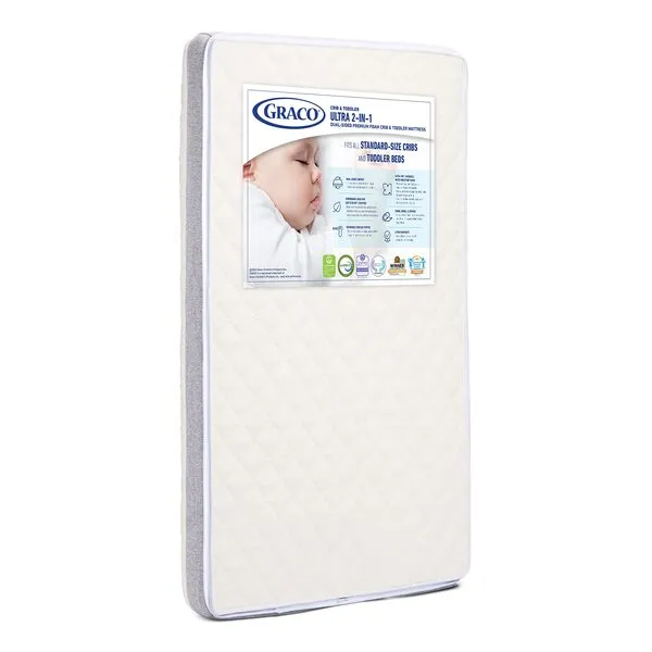 Graco Ultra 2-in-1 Premium Dual-Sided Crib & Toddler Mattress - GREENGUARD Gold and Oeko-TEX Standard 100 Certified, CertiPUR-US Certified Foam, 2-Sided Mattress Fits Any Brand of Crib & Toddler Bed