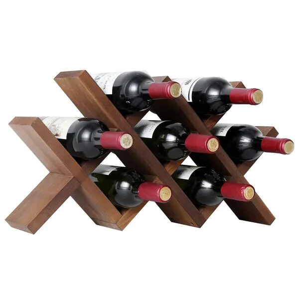 WELLAND Wood Countertop Wine Rack, Rustic Tabletop Wine Holder, 7 Bottle Wine Holder, Minimal Assembly Required | 21.25