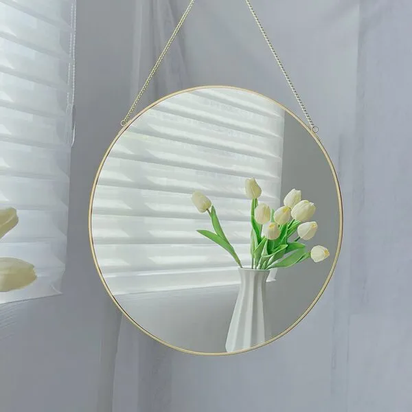 LONGWIN Hanging Wall Circle Mirror Decor Gold Geometric Mirror with Chain for Bathroom Bedroom Living Room 9.8