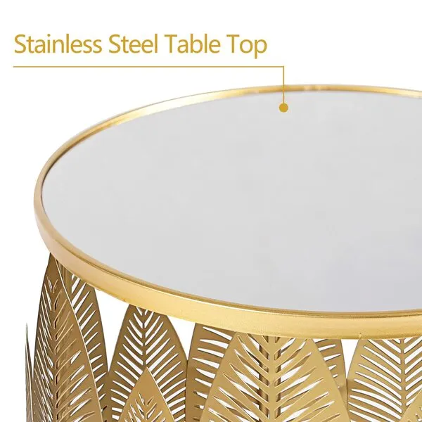 Homebeez End Tables Set of 2, Gold Nesting Side Coffee Table Decorative Round Nightstands (Stainless Steel Top)