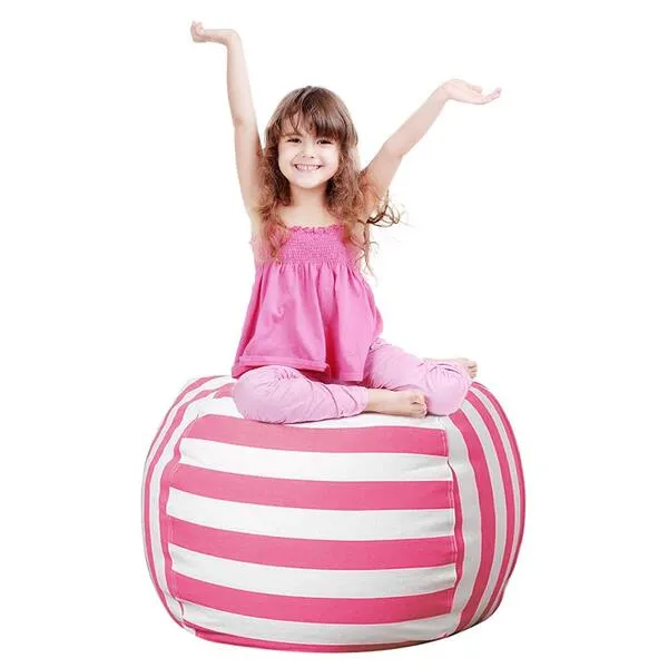 27Inch Stuffed Animal Storage Bean Bag Chairs for Kids, stuff and sit storage bean bag cover for organizing boys and girls Plush Toy Gift Christmas Gift for Kids—Pink
