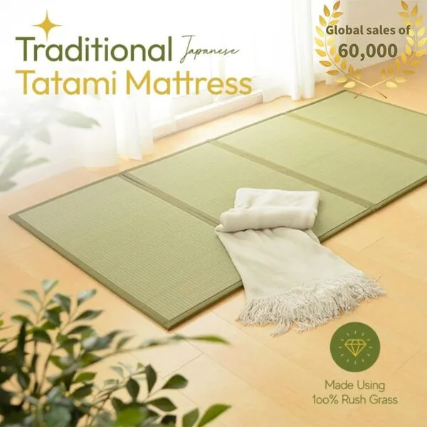MIINA Japanese Traditional Tatami Mattress, Igusa (Rush Grass) Tatami Mat, Floor Mattress, Japanese Floor Mattress,Japanese Futon, 55