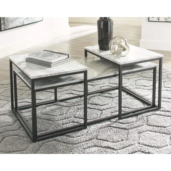 Signature Design by Ashley Donnesta Contemporary 3-Piece Table Set, Includes Coffee Table and 2 End Tables , Black & White