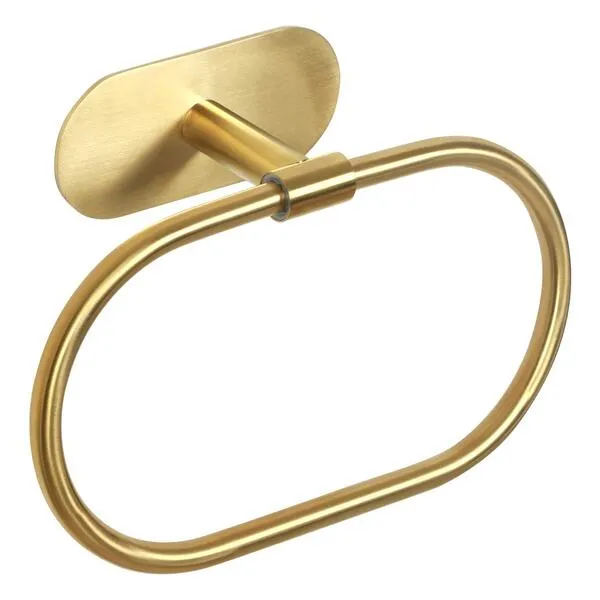 HouseAid Self Adhesive Towel Ring for Bathroom, Stainless Steel Adhesive Hand Towel Holder, No Drilling Modern Hand Towel Hanger, Brushed Gold