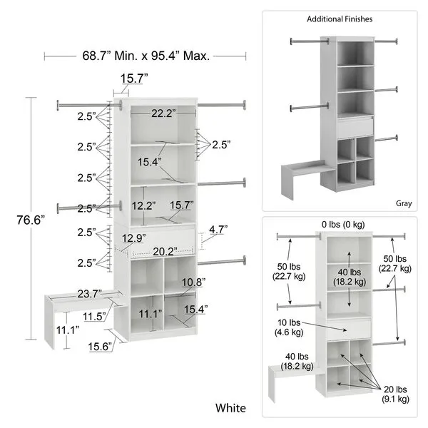 Little Seeds Grow with Me Adjustable Kids’ Closet Organizer System, Dove Gray