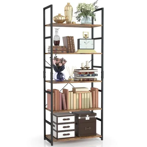NUMENN 5 Tier Bookshelf, Tall Bookcase Shelf Storage Organizer, Modern Book Shelf for Bedroom, Living Room and Home Office, Vintage