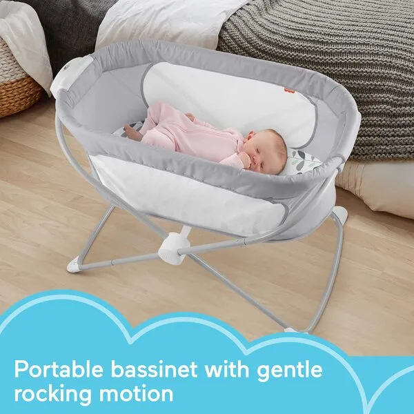 Fisher-Price Portable Baby Crib Soothing View Bassinet with Mesh Sides & Slim Fold for Travel Newborns 0+ Months, Climbing Leaves