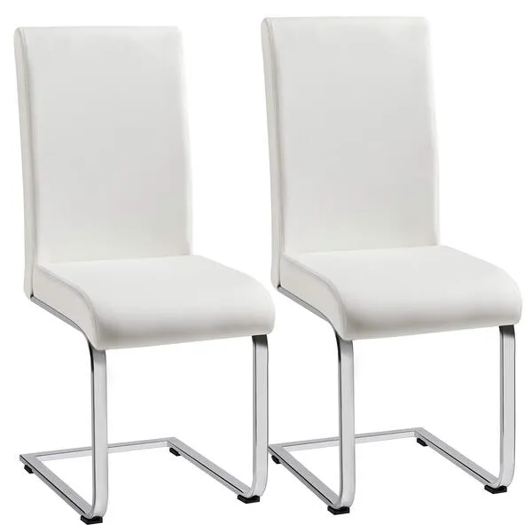 Yaheetech Set of 2 Dining Chairs Modern Kitchen Chairs High Back Faux Leather Dining Room Chairs Upholstered Armless Side Chairs with Metal Legs Home Kitchen Furniture, White