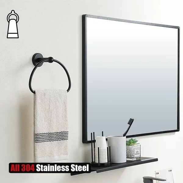 JQK Towel Ring Matte Black, Stainless Steel Half Ring Towel Holder for Bathroom, 7 Inch Brushed Finished Wall Mount, TR160-PB