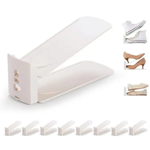 Yagizaai Bayou Shoe Slots, 8 PCS Shoes Slots Organizer, 3-Level Adjustable Shoe Stacker, Upgraded Shoe Space Saver, 50% Space-Saving Shoe Holders(Apricot)