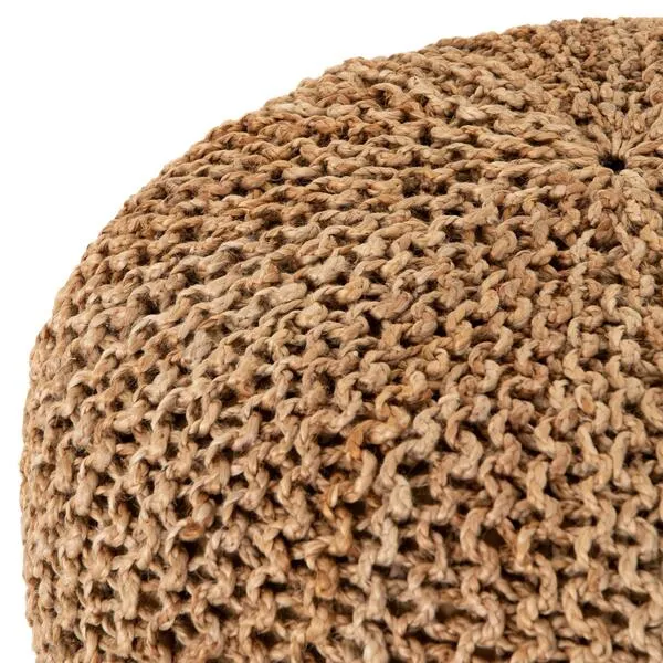Jute Pouf Ottoman- Hand Knitted - Traditional Cord Boho Pouffe, Footrest, Bean Bag, Floor Chair - Great For The Living Room, Bedroom, Patio & Lounge - 100% Jute - Natural - 18’’ x 18’’ x 14’’