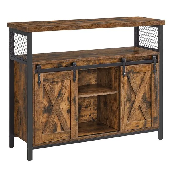 VASAGLE Buffet Cabinet, Storage Cabinet, Sideboard with 2 Sliding Barn Doors, Adjustable Shelves, 13 x 39.4 x 31.5 Inches, for Living Room, Rustic Brown and Ink Black ULSC092B01