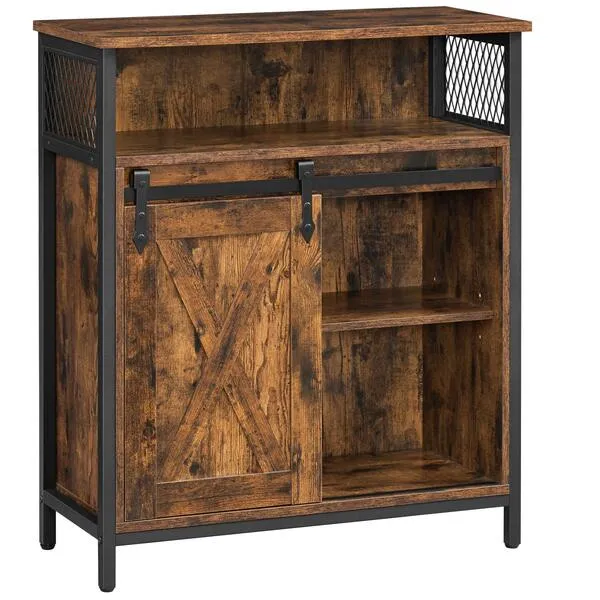 VASAGLE Buffet Cabinet, Sideboard with Open Compartment, Sliding Barn Door, 11.8