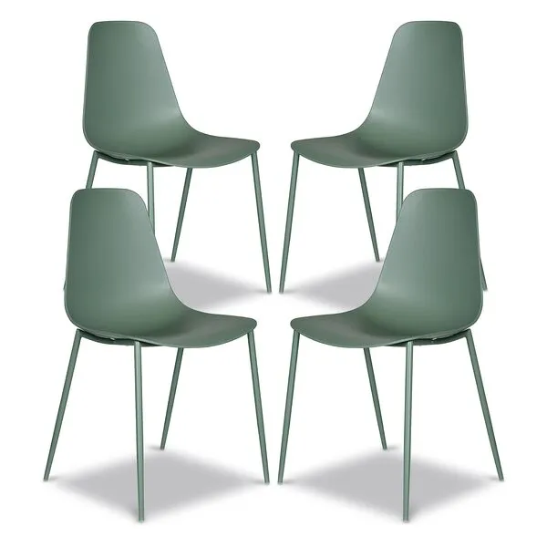 POLY & BARK Isla Modern Kitchen Chairs Set of 4 - Plastic Dining Chair with Metal Legs - Quick Assembly Simple Cafe Chairs Plastic for Indoor or Outdoor - Pistachio Green