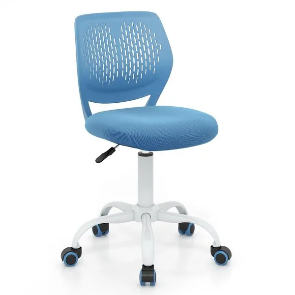 Giantex Kids Desk Chair, Adjustable Children Study Chair, Swivel Chair Armless Mesh Task Student Chair, Child Desk Chair with Adjustable Height & Lumbar Support Computer Chair (Blue)