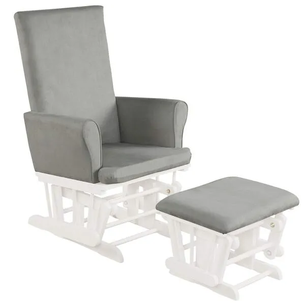 Costzon Baby Glider and Ottoman Cushion Set, Wood Baby Rocker Nursery Furniture for Napping, Nursing, Reading, Upholstered Hoop Glider & Ottoman Comfort Nursery Chair w/Padded Armrests (Gray)