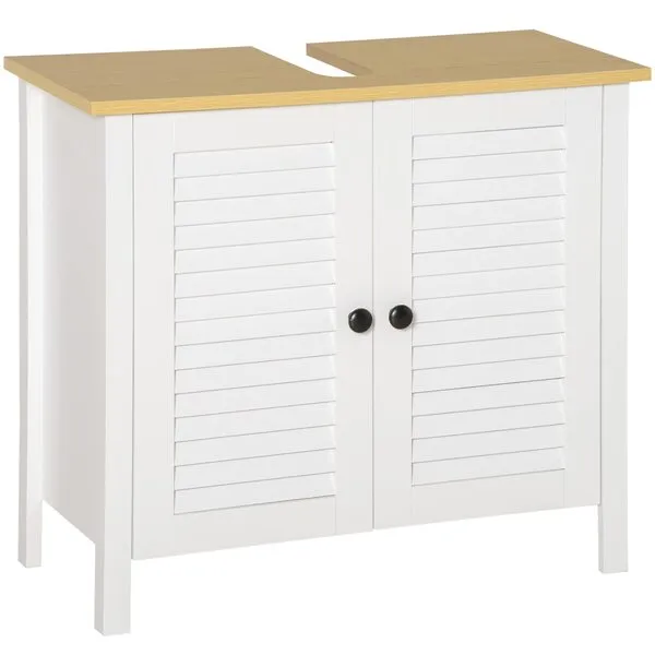 HOMCOM Under Sink Storage Cabinet with Removable Shelf, Bathroom Vanity Cabinet, 2 Door Bathroom Floor Cabinet, White