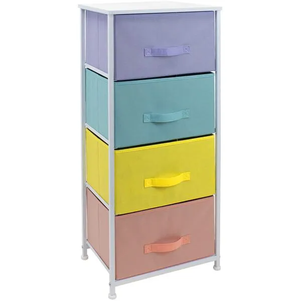Sorbus Nightstand with 4 Drawers - Bedside Furniture & Accent End Table Chest for Home, Bedroom, Office, College Dorm, Steel Frame, Wood Top, Easy Pull Fabric Bins (4-Drawer, Pastel/White)