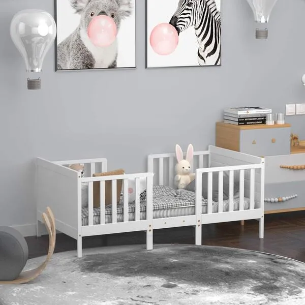 Costzon Toddler Bed Frame, 2 in 1 Convertible Wood Kids Bed w/Double Side Safety Guardrails & Footboard for Extra Safety, Toddler Floor Bed Fits Full Size Crib Mattress (White)