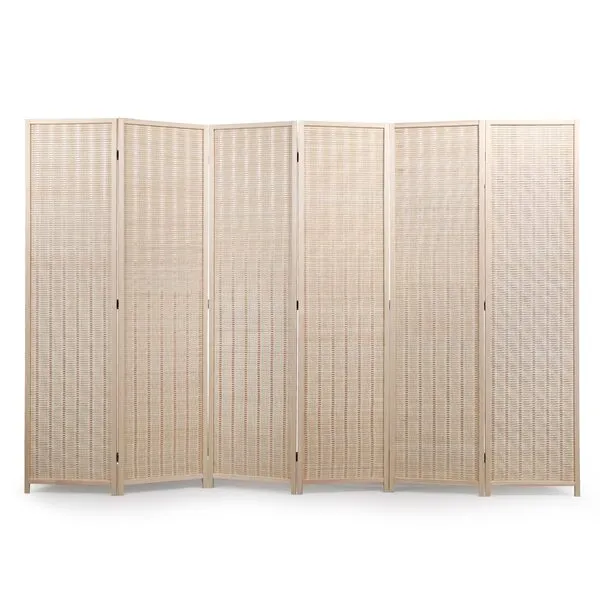 JAXPETY 6 Panel Room Divider 6ft Tall Folding Privacy Screen Freestanding Rustic and Natural Bamboo Room Partition for Home Office, Natural Color