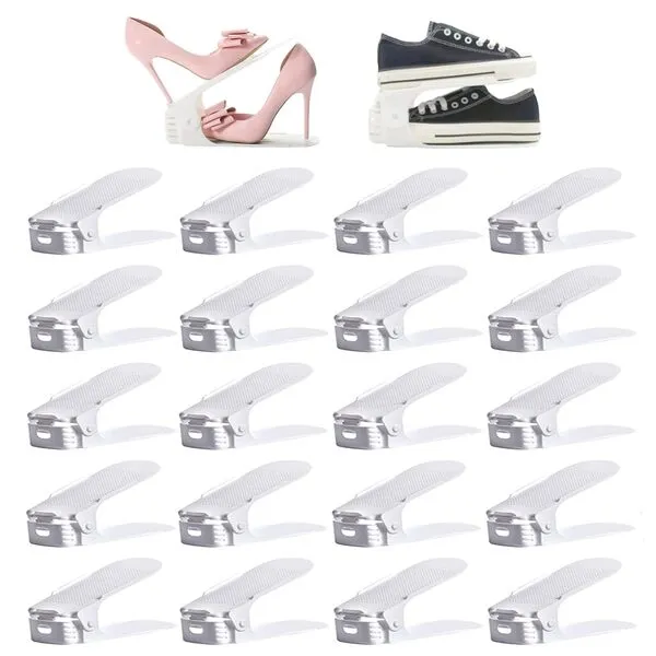 RISETEX Shoe Slots Organizer 20 Pack- Shoe Stacker - Increase Space by 200%,4 Levels Adjustable Double Layer Stackable Shoe Rack,Storage Shoe Organizer Holder for Closet Organization