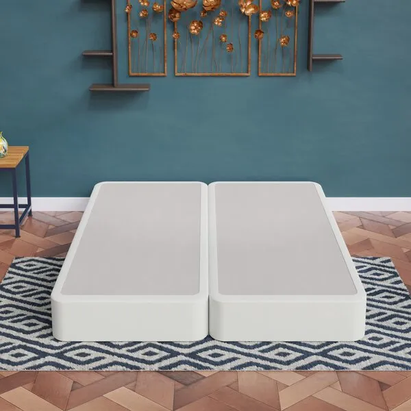 Nutan, 8-Inch Sturdy Split Box Spring for Mattress Support-Durable and Fully Assembled, Natural Wood Foundation for Queen, White