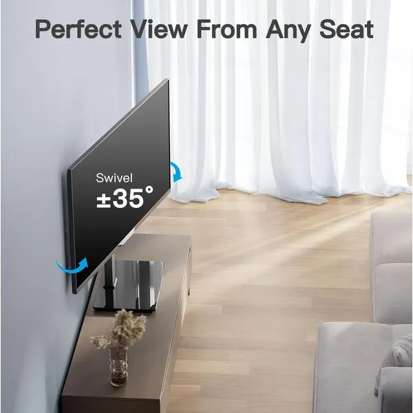 PERLESMITH Universal Swivel TV Stand Mount for 37-65,70,75 Inch LCD OLED Flat/Curved Screen TVs-Height Adjustable Table Top TV Stand/Base with Wire Management,VESA 600x400mm up to 99lbs,PSTVS18