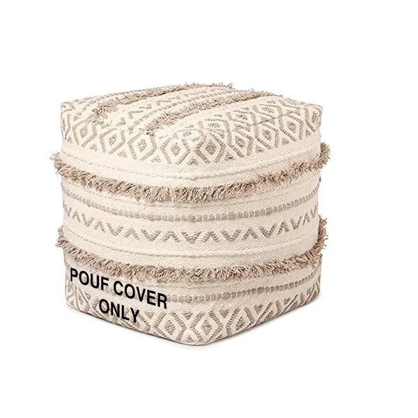 REDEARTH · UNSTUFFED Pouf Ottoman Cover Textured Boho Storage Cube Bean Bag Poof Pouffe Farmhouse Footrest for Living Room, Bedroom, Nursery; 100% Cotton (18\
