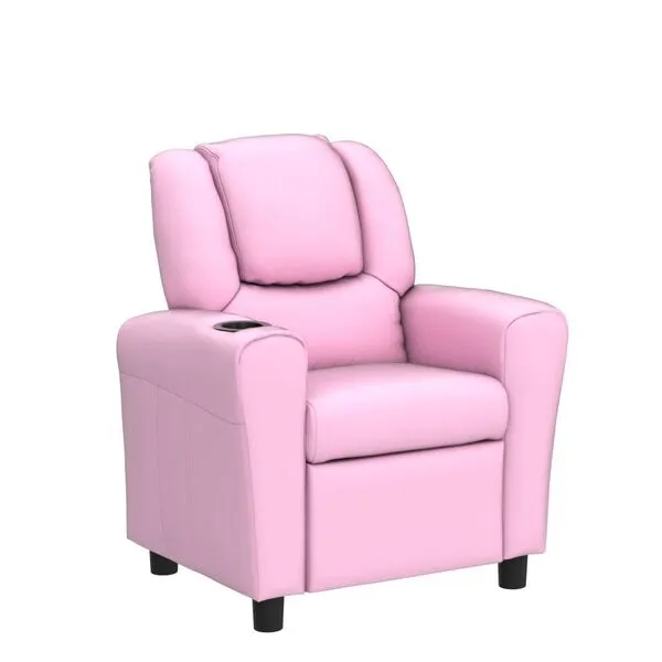 ARLIME Kids Recliner chair, toddler Armchair Upholstered Couch with Cup Holder, Backrest, baby Leather sofa with Headrest and Footrest, Child Furniture for Ages 2-7(Pink)