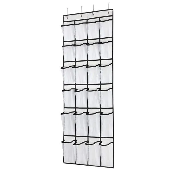 SAVERHO Over The Door Shoe Organizer, Hanging Shoe Organizer with 24 Mesh Large Pockets Door Shoe Rack Organizer for Men Women Kids Hanging Shoe Storage Bag.(White)